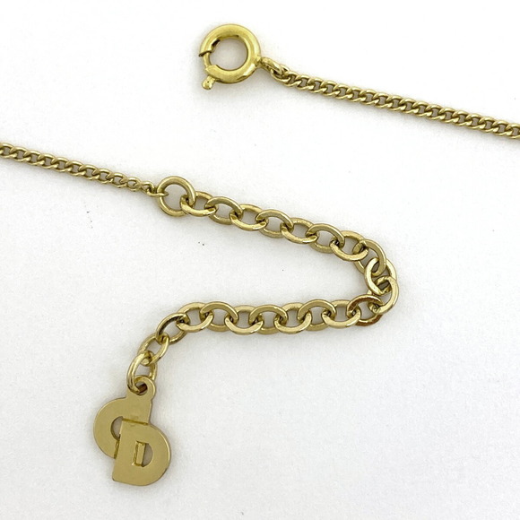 Christian Dior Logo Rhinestone Necklace CD GP Gold - Picture 3 of 4